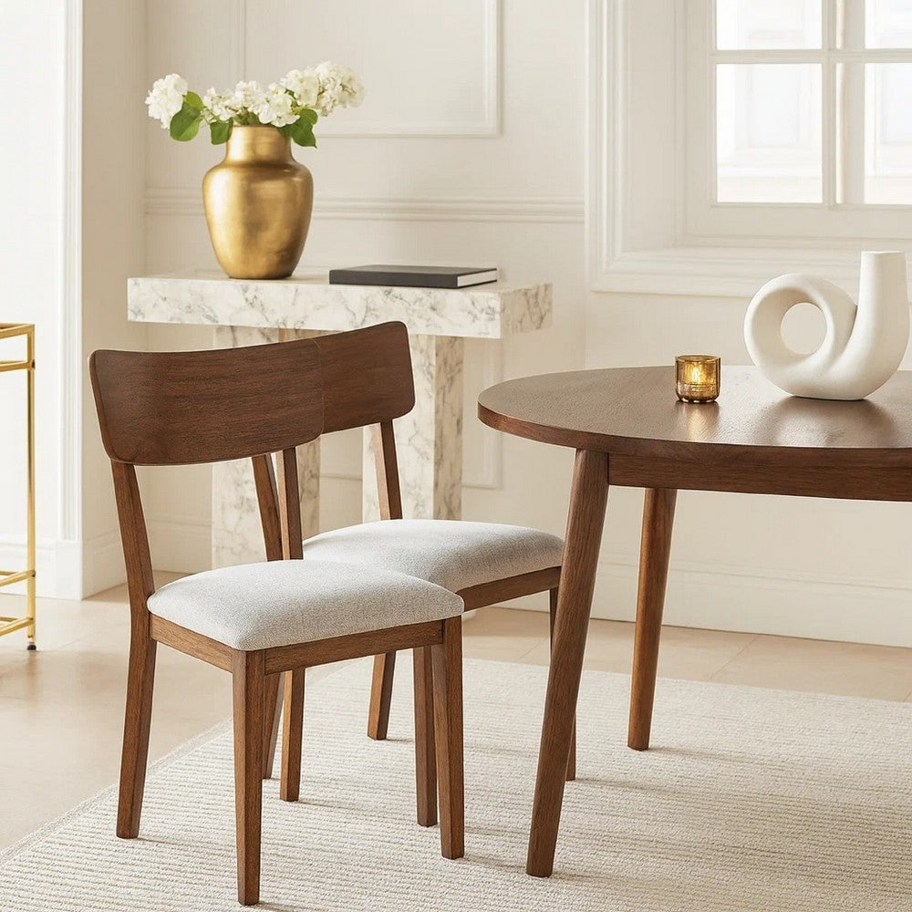 Dela Dining Side Chair Set of 2 | Light Gray Cushion | Brown Panel Back