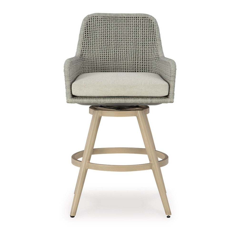 Yami Swivel Barstool Set of 2 | Gray Cushions & Wicker Woven Back