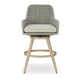 Yami Swivel Barstool Set of 2 | Gray Cushions & Wicker Woven Back