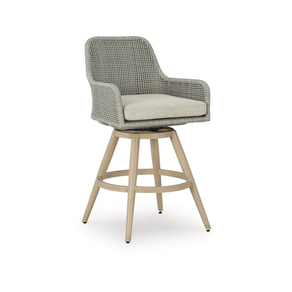 Yami Swivel Barstool Set of 2 | Gray Cushions & Wicker Woven Back