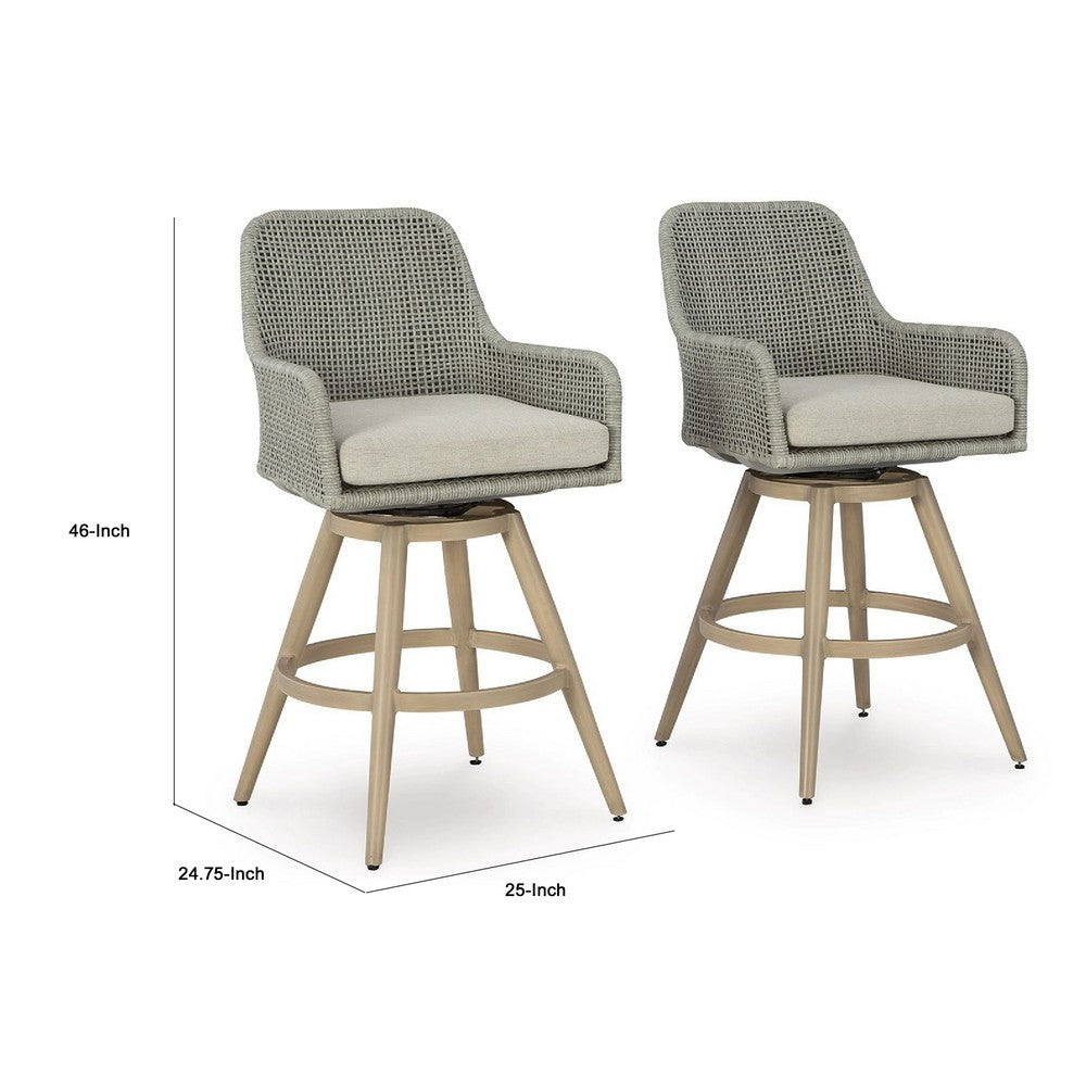 Yami Swivel Barstool Set of 2 | Gray Cushions & Wicker Woven Back