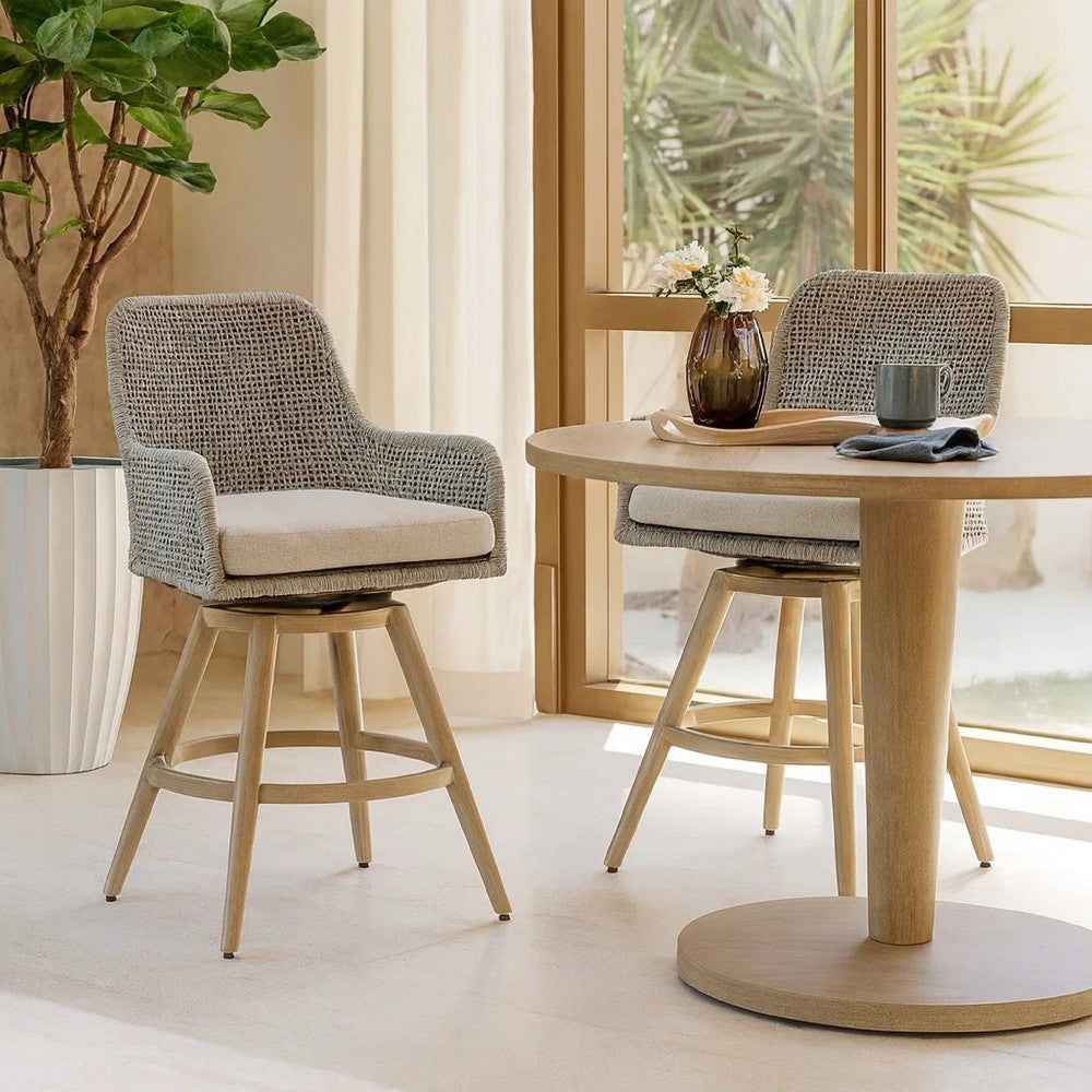 Yami Swivel Barstool Set of 2 | Gray Cushions & Wicker Woven Back