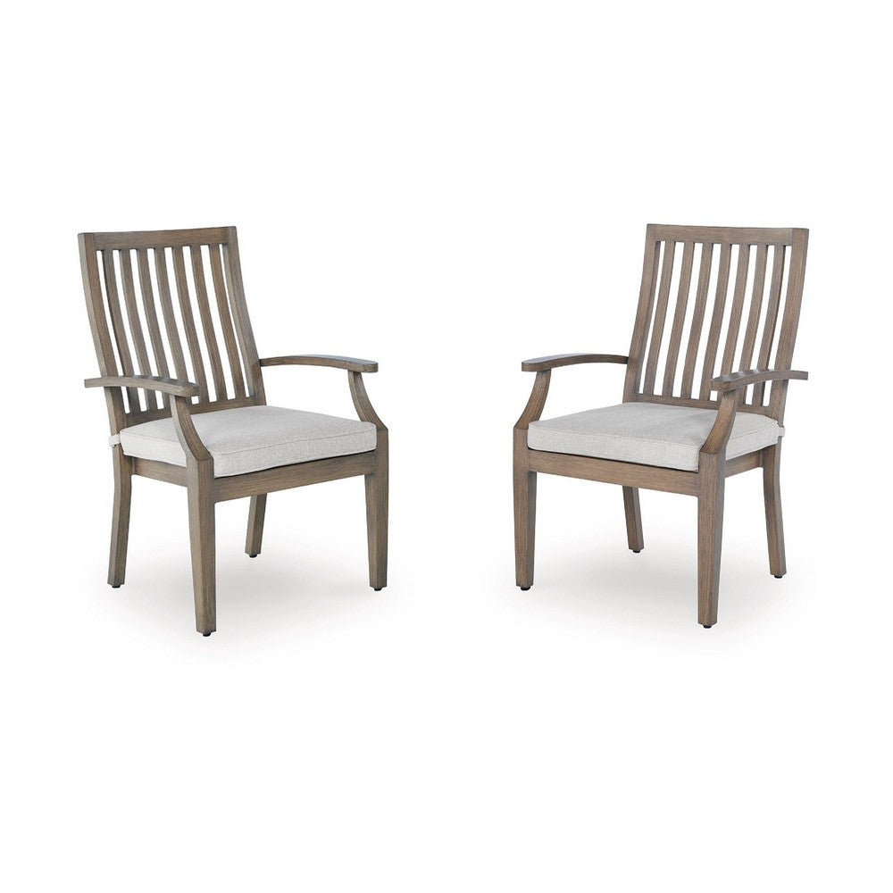 Inaya Outdoor Armchair Set of 2 | Gray Cushion | Brown Spindle Back Frame