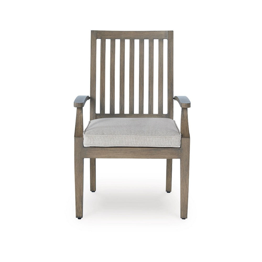 Inaya Outdoor Armchair Set of 2 | Gray Cushion | Brown Spindle Back Frame
