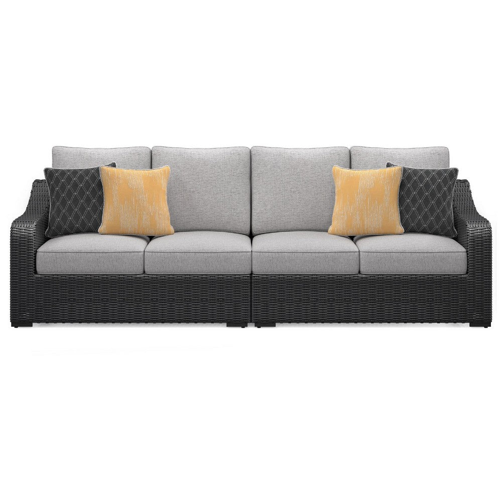 Tira 2pc Outdoor 4 Seater Modular Sofa | 4 Pillows | Gray Cushions