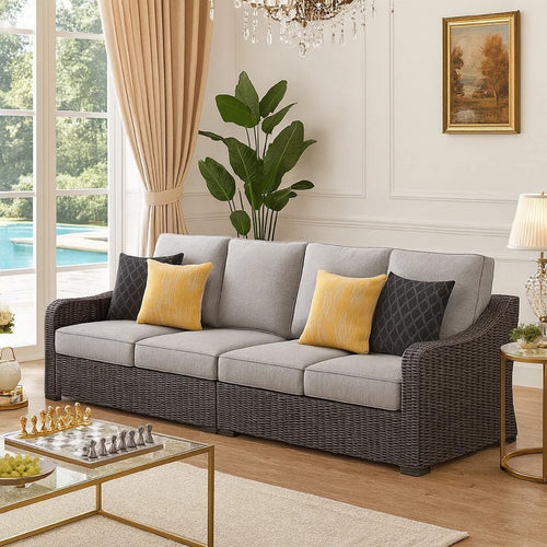 Tira 2pc Outdoor 4 Seater Modular Sofa | 4 Pillows | Gray Cushions