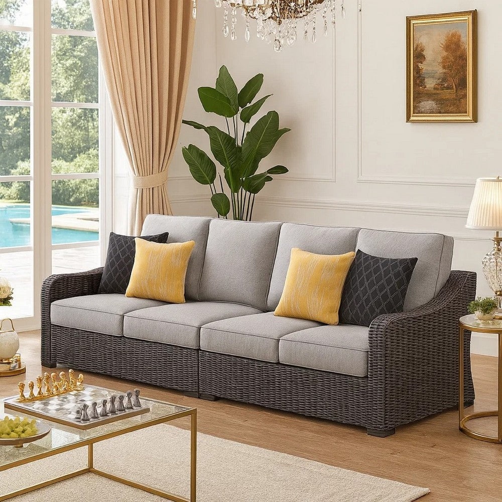 Tira 2pc Outdoor 4 Seater Modular Sofa | 4 Pillows | Gray Cushions