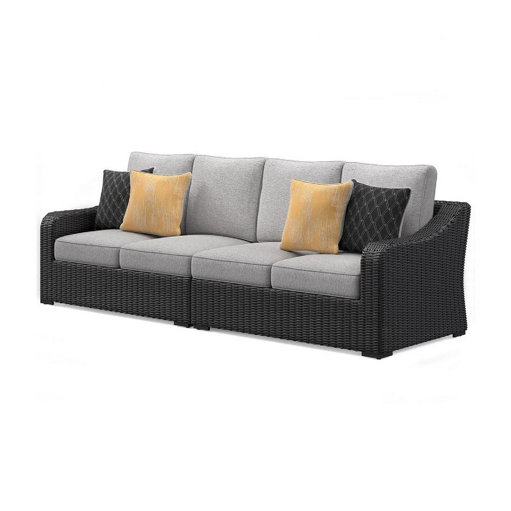 Tira 2pc Outdoor 4 Seater Modular Sofa | 4 Pillows | Gray Cushions