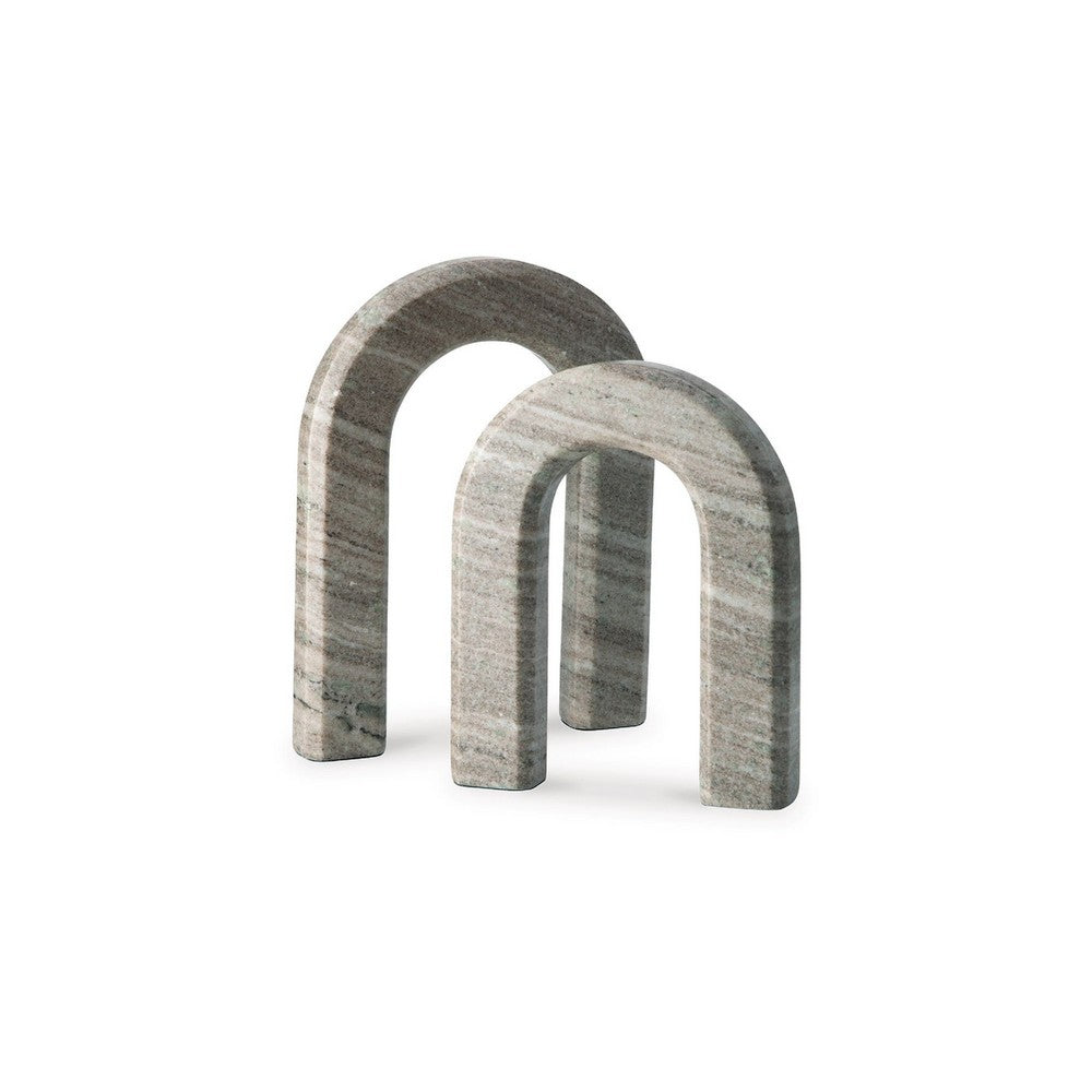 Kexa Accent Sculpture Set of 2 Horse Shoe U Shape Taupe Gray Marble Finish