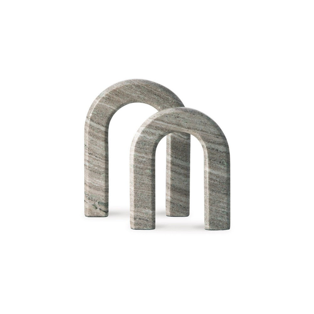 Kexa Accent Sculpture Set of 2 Horse Shoe U Shape Taupe Gray Marble Finish