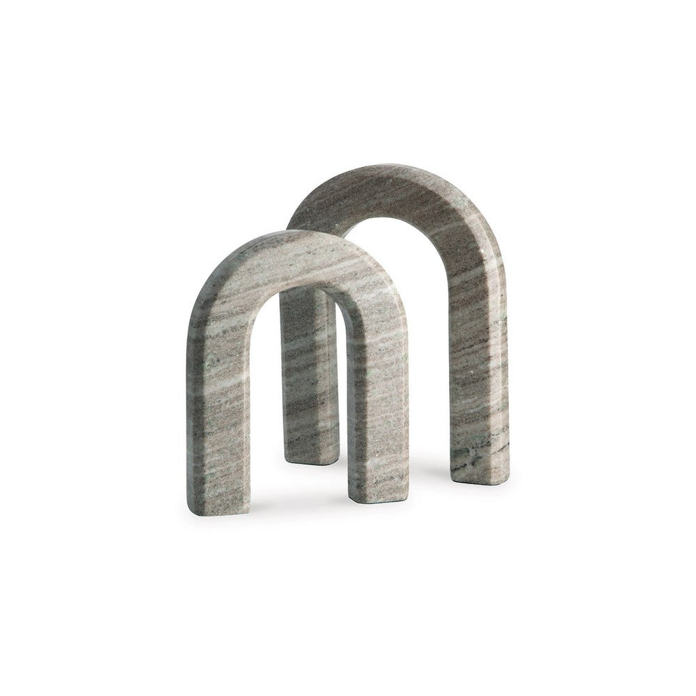 Kexa Accent Sculpture Set of 2 Horse Shoe U Shape Taupe Gray Marble Finish