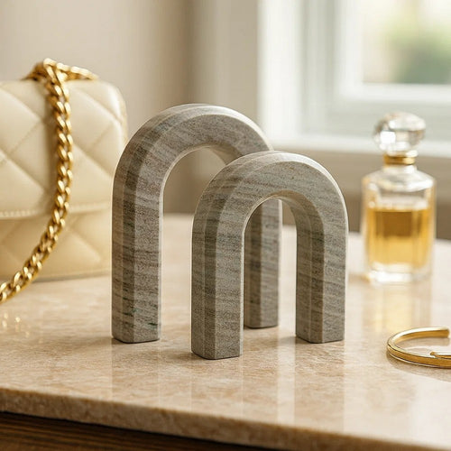 Kexa Accent Sculpture Set of 2 Horse Shoe U Shape Taupe Gray Marble Finish