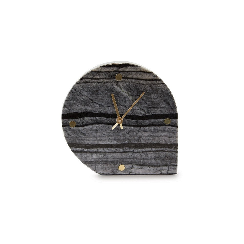 Jexy Decorative Table Clock Set of 2 | Black Gray Marble with Gold Accents