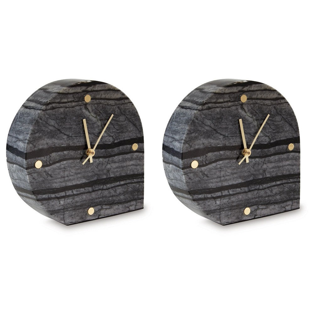 Jexy Decorative Table Clock Set of 2 | Black Gray Marble with Gold Accents