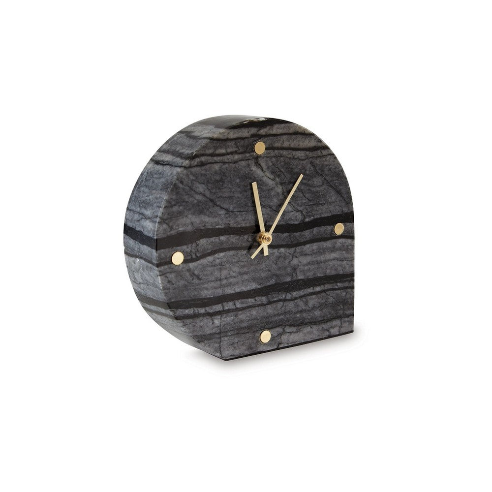 Jexy Decorative Table Clock Set of 2 | Black Gray Marble with Gold Accents