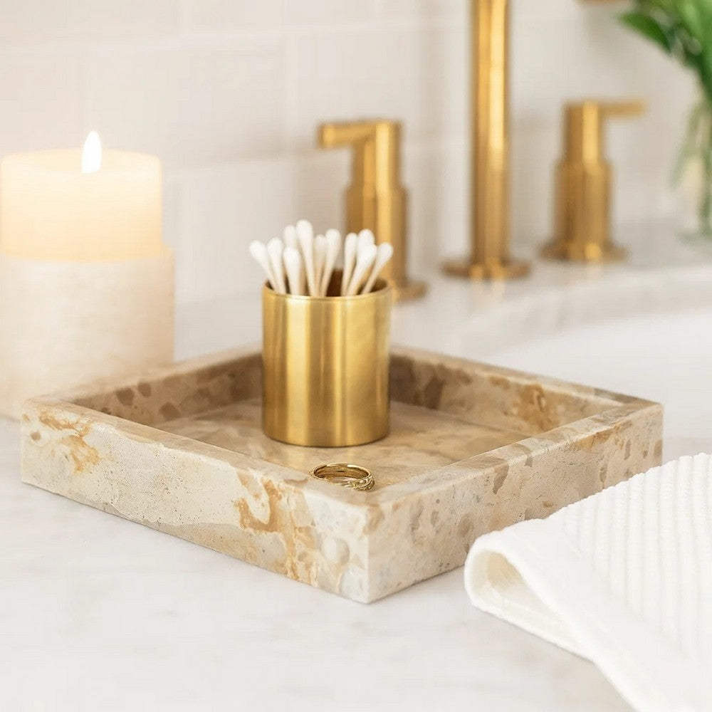 Hexy Decorative Accessory Tray Set of 2 | Light Beige Marble Finish