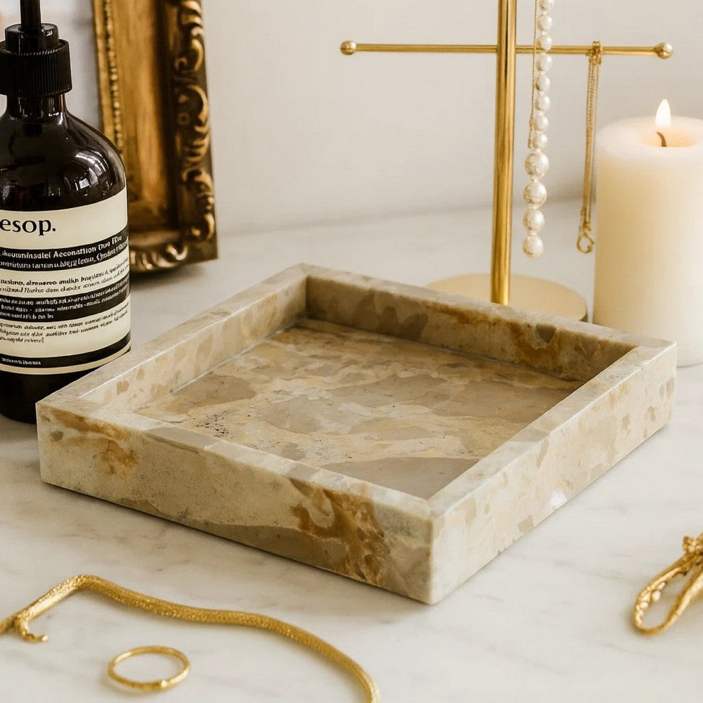 Hexy Decorative Accessory Tray Set of 2 | Light Beige Marble Finish