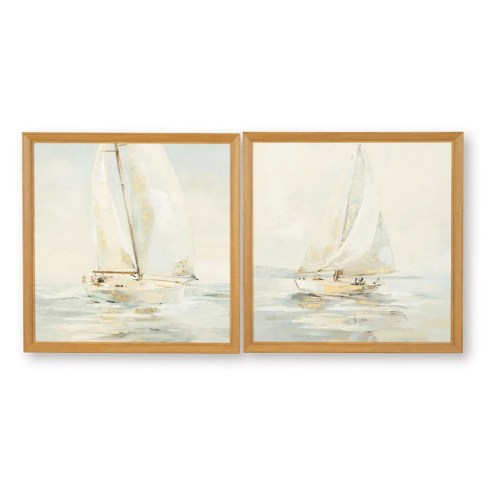 Wemo Decorative Wall Art Set of 2 | White Scenic Boat Sailing at Dawn
