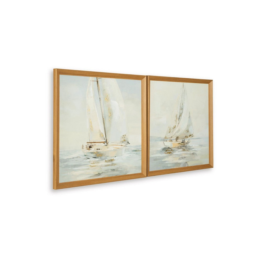 Wemo Decorative Wall Art Set of 2 | White Scenic Boat Sailing at Dawn