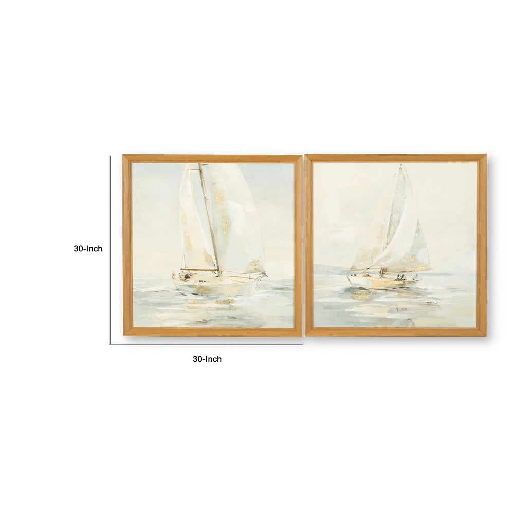 Wemo Decorative Wall Art Set of 2 | White Scenic Boat Sailing at Dawn