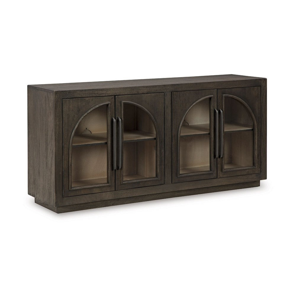 Lero Accent Sideboard Cabinet | 4 Arched Glass Doors | Dark Brown 62"