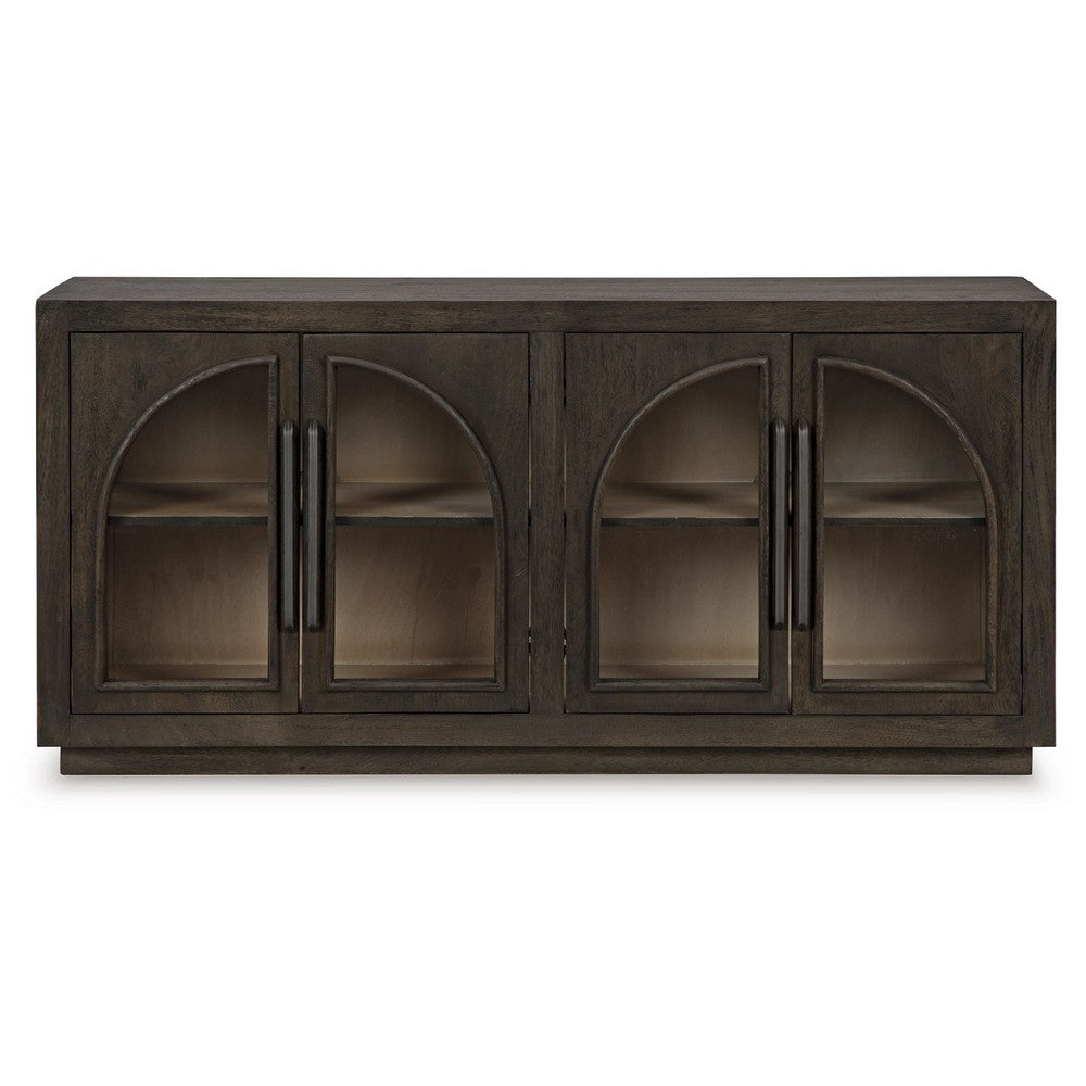 Lero Accent Sideboard Cabinet | 4 Arched Glass Doors | Dark Brown 62"