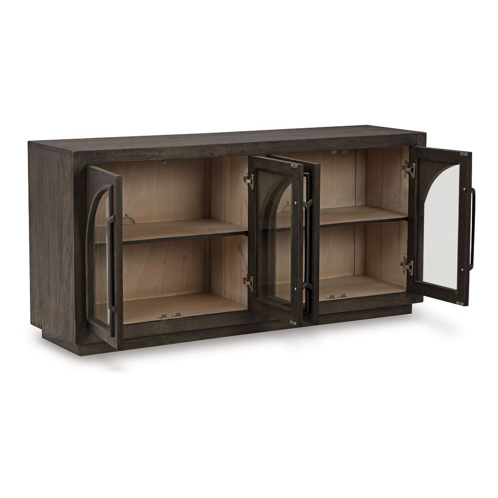 Lero Accent Sideboard Cabinet | 4 Arched Glass Doors | Dark Brown 62"
