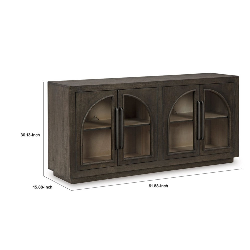 Lero Accent Sideboard Cabinet | 4 Arched Glass Doors | Dark Brown 62"