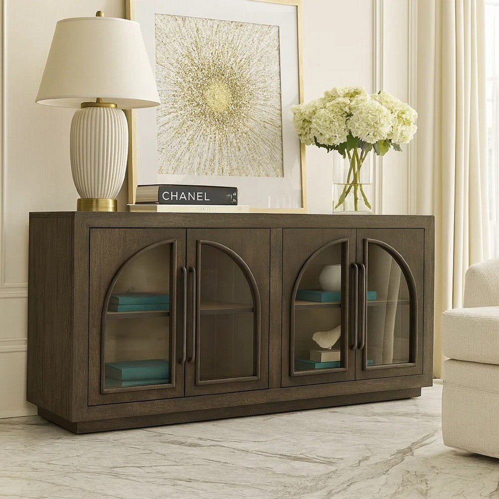 Lero Accent Sideboard Cabinet | 4 Arched Glass Doors | Dark Brown 62"