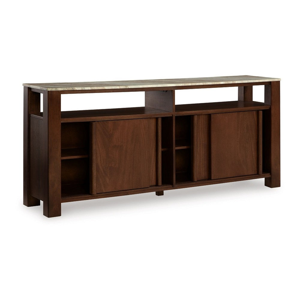 Texy Brown Accent Buffet Cabinet | 68" Taupe Marble Top | 4 Sliding Doors