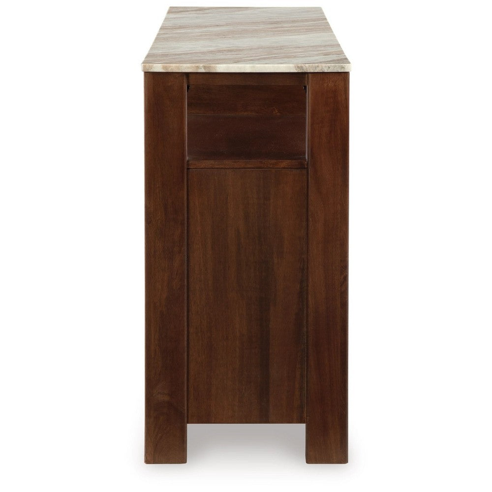 Texy Brown Accent Buffet Cabinet | 68" Taupe Marble Top | 4 Sliding Doors