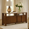 Texy Brown Accent Buffet Cabinet | 68" Taupe Marble Top | 4 Sliding Doors