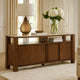 Texy Brown Accent Buffet Cabinet | 68" Taupe Marble Top | 4 Sliding Doors