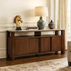 Texy Brown Accent Buffet Cabinet | 68" Taupe Marble Top | 4 Sliding Doors
