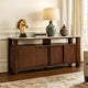 Texy Brown Accent Buffet Cabinet | 68" Taupe Marble Top | 4 Sliding Doors
