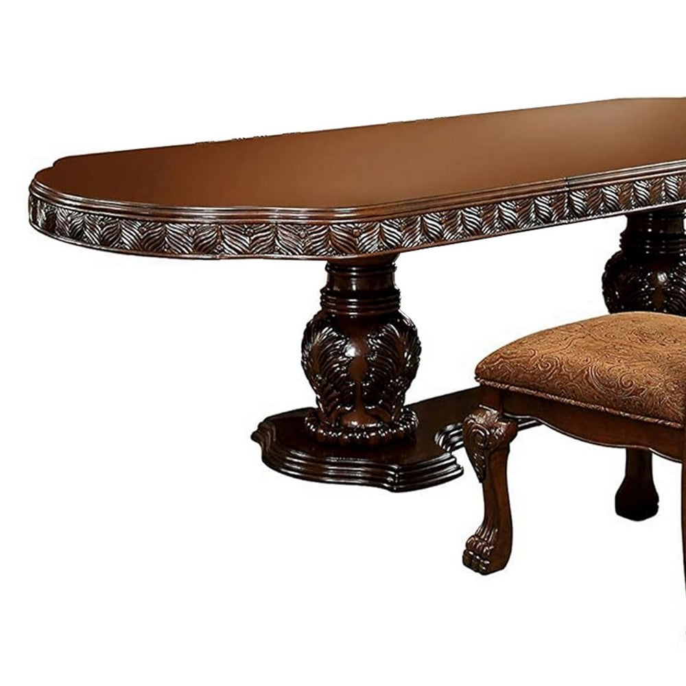 Faya 7pc Dining Set | 76-112" Table 6 Chair | Cherry Brown Solid Wood