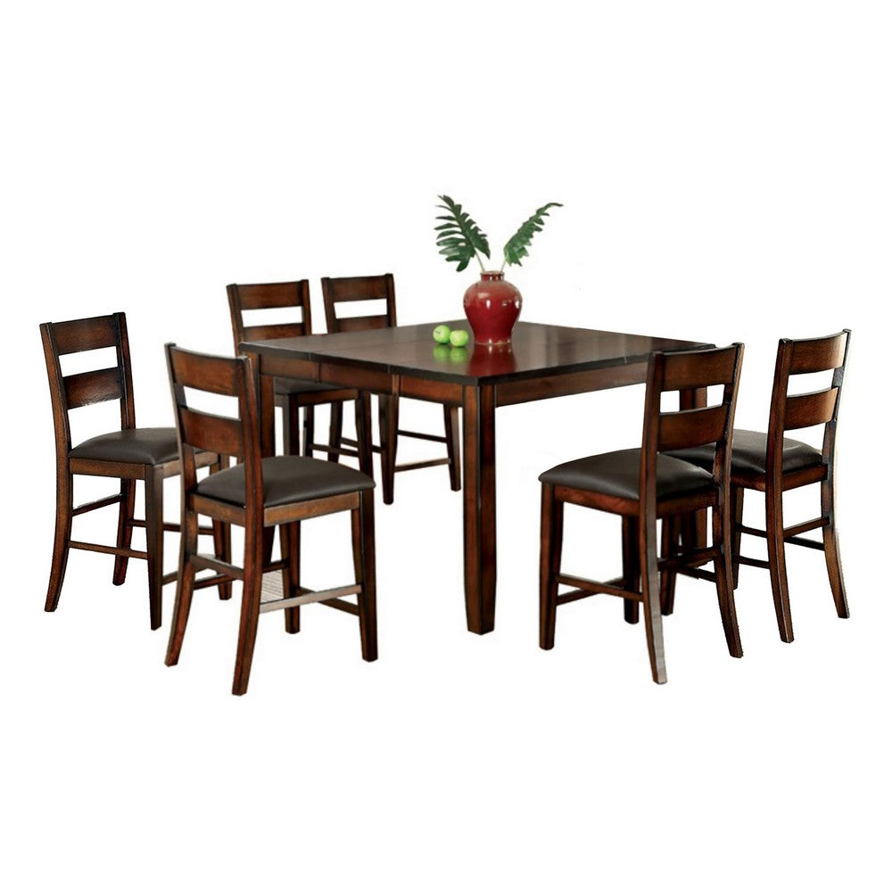 Dicky 7pc Counter Dining Table Set | 6 Chairs, Cherry Brown Wood