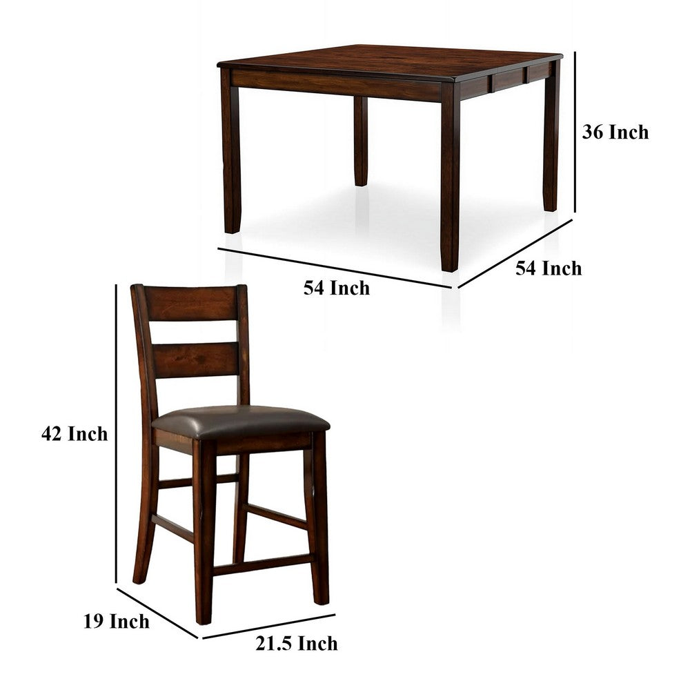 Dicky 7pc Counter Dining Table Set | 6 Chairs, Cherry Brown Wood