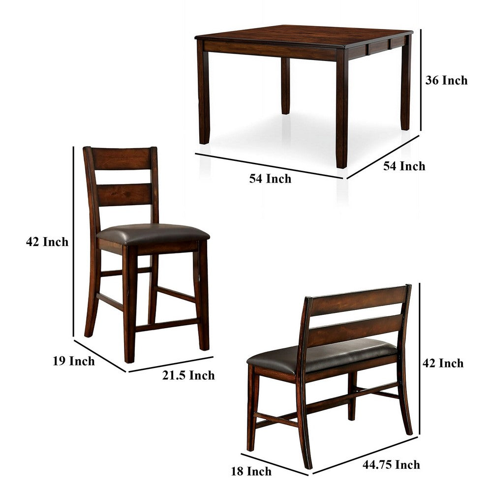 Dicky 8pc Counter Height Dining Table Set with Bench | Cherry Brown