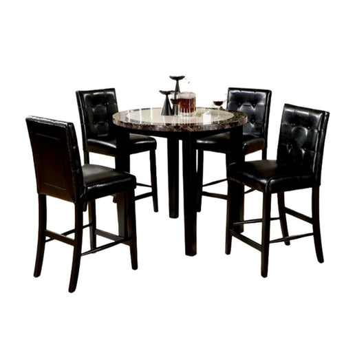 Arian 5pc Counter Dining Table Set with 4 Chairs | Faux Marble | Black