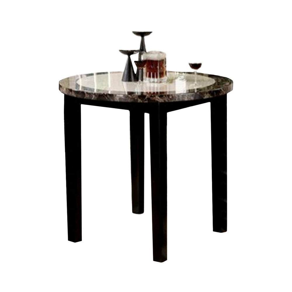 Arian 5pc Counter Dining Table Set with 4 Chairs | Faux Marble | Black