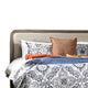 Winie California King Bed | Beige Upholstery | Walnut Brown Solid Wood