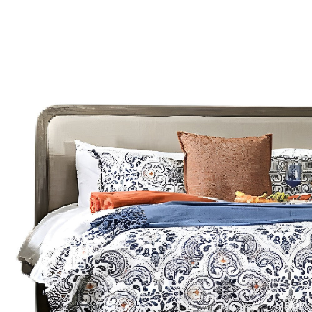 Winie Queen Size Bed | Beige Upholstered | Platform | Brown Solid Wood