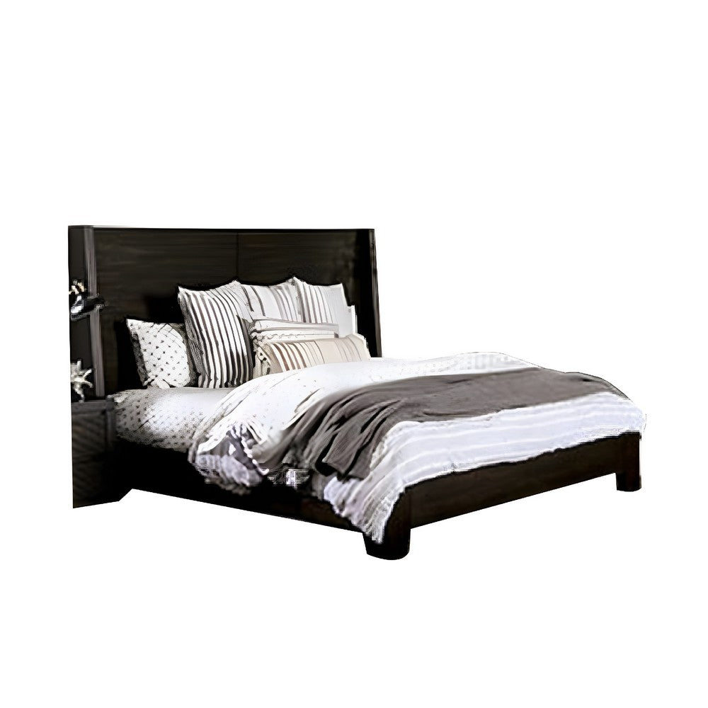 Larry Queen Bed | Wingback Headboard | Dark Walnut Black Brown Wood