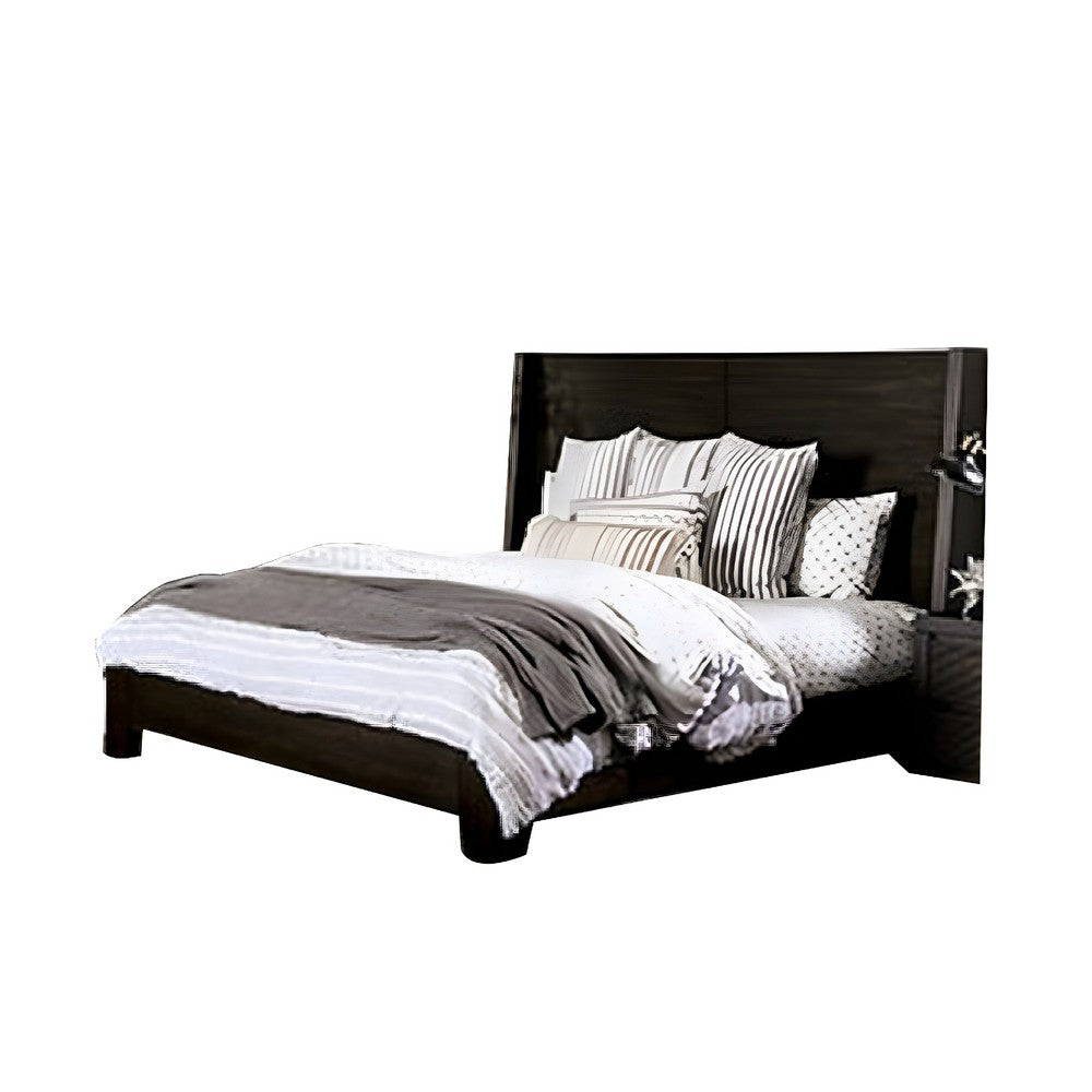 Larry Queen Bed | Wingback Headboard | Dark Walnut Black Brown Wood