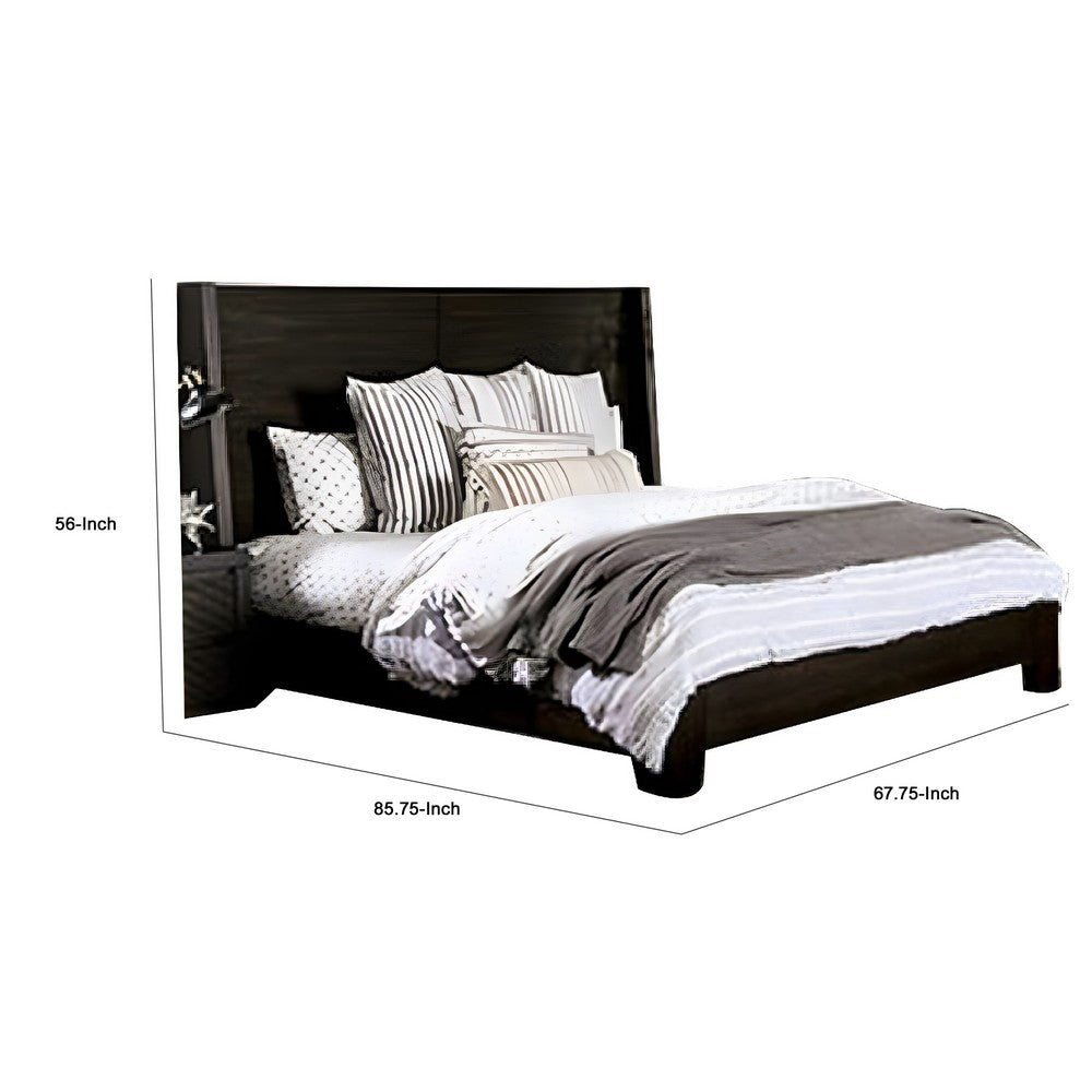 Larry Queen Bed | Wingback Headboard | Dark Walnut Black Brown Wood
