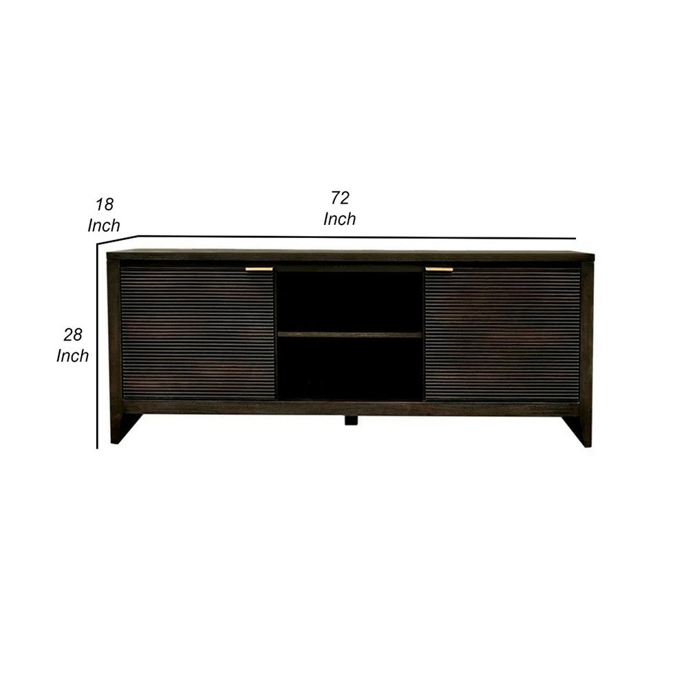 Larry TV Stand Cabinet | 2 Door | Shelves | 72" Dark Black Brown Wood