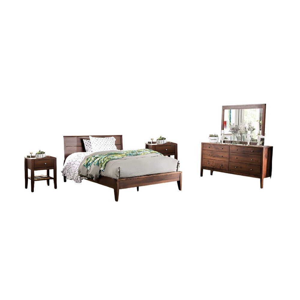 Finn 5pc Queen Bed Set | 2 Nightstands | Dresser | Mirror | Dark Brown