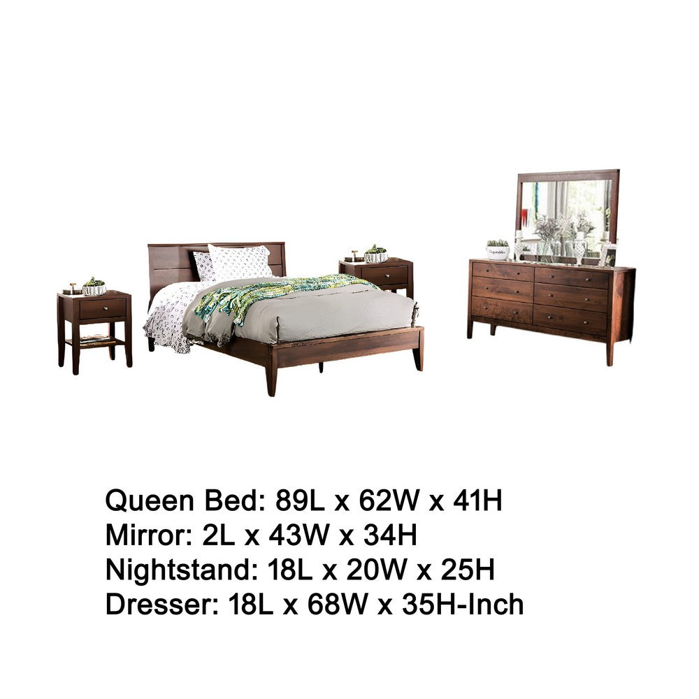 Finn 5pc Queen Bed Set | 2 Nightstands | Dresser | Mirror | Dark Brown