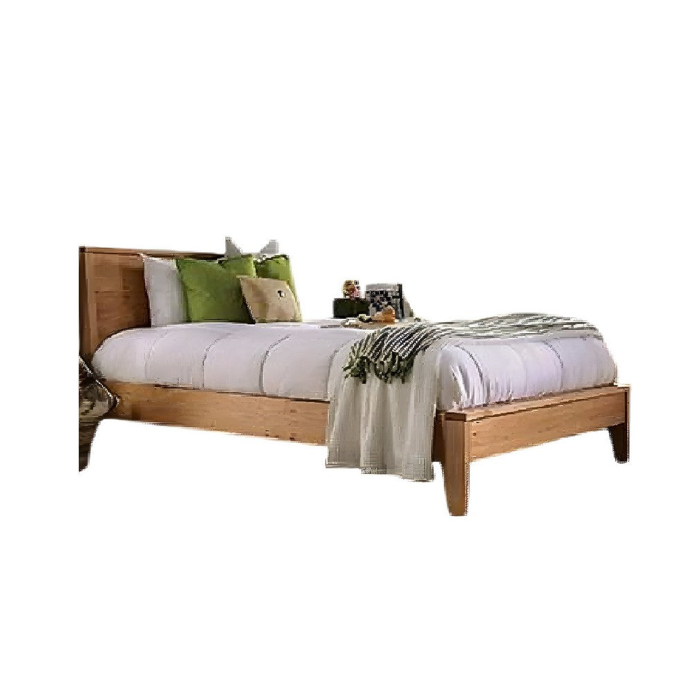 Finn Queen Size Bed | Panel Headboard | Light Brown Hand-Sanded Wood